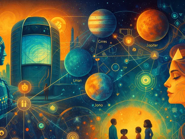 February 2026 newsletter illustration: The first week highlights abrupt information and practical friction. On February 5 Mercury squares Uranus and Jupiter squares Ceres, and the