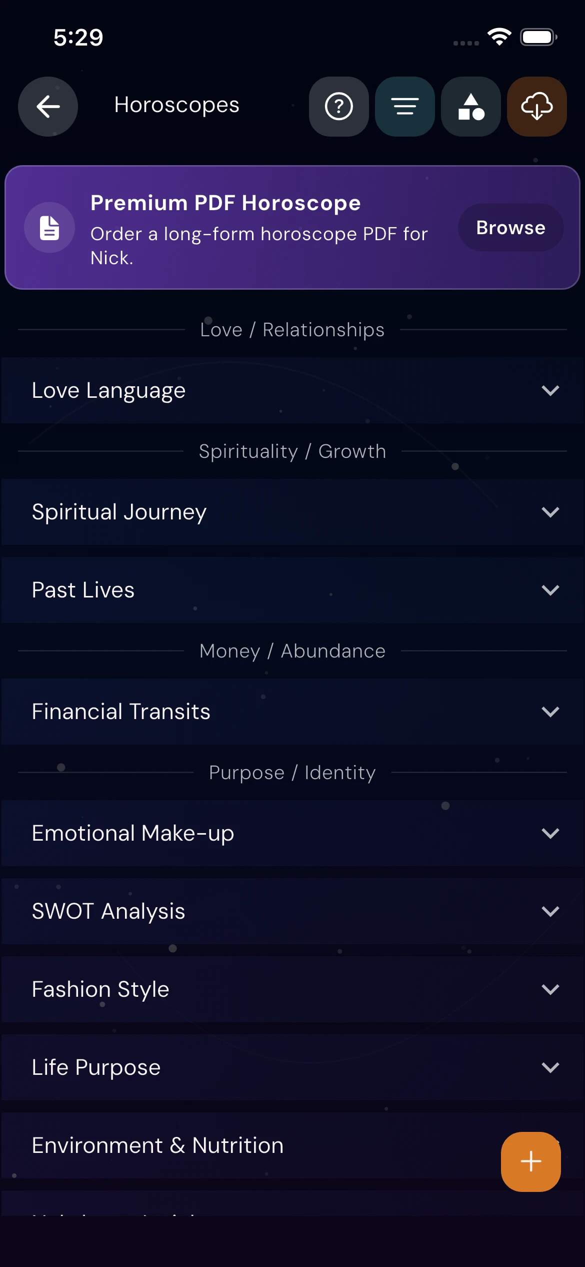 Human Design report sections in Astra Nora